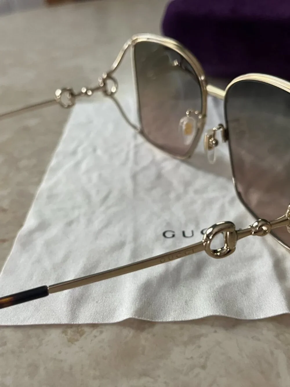 Gucci Oversized Square Gradient Sunglasses GG 1020s Gold Metal Frame
